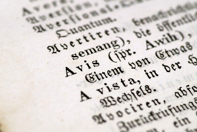Gros plan sur un dictionnaire latin ouvert : les principaux obstacles à la recherche généalogique : déchiffrer actes en latin.